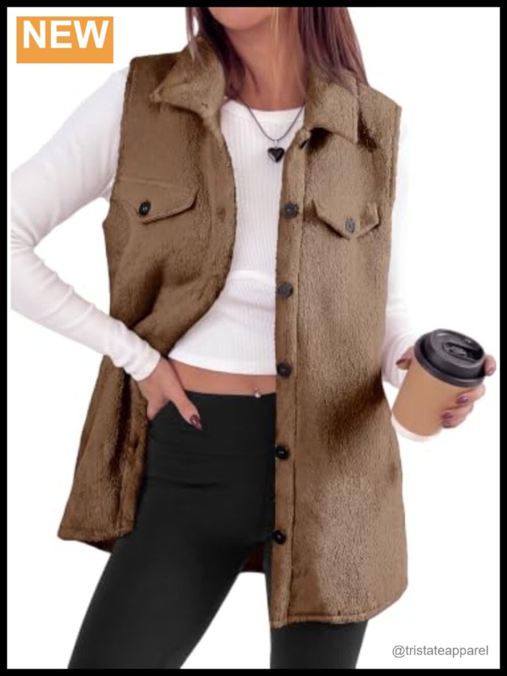 Womens Teddy Fleece Sleeveless Button Down Long Vest Jacket Warm